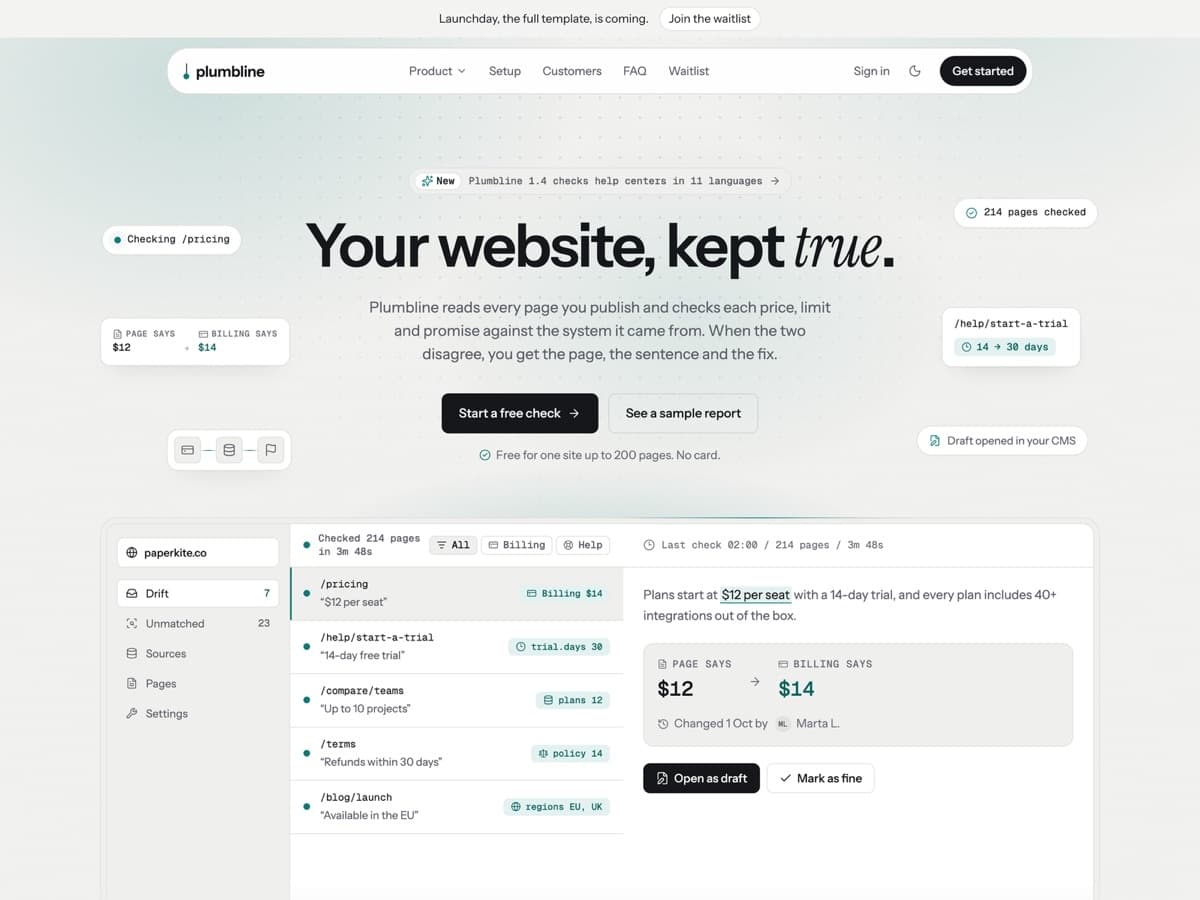 Launchday Lite hero section on desktop